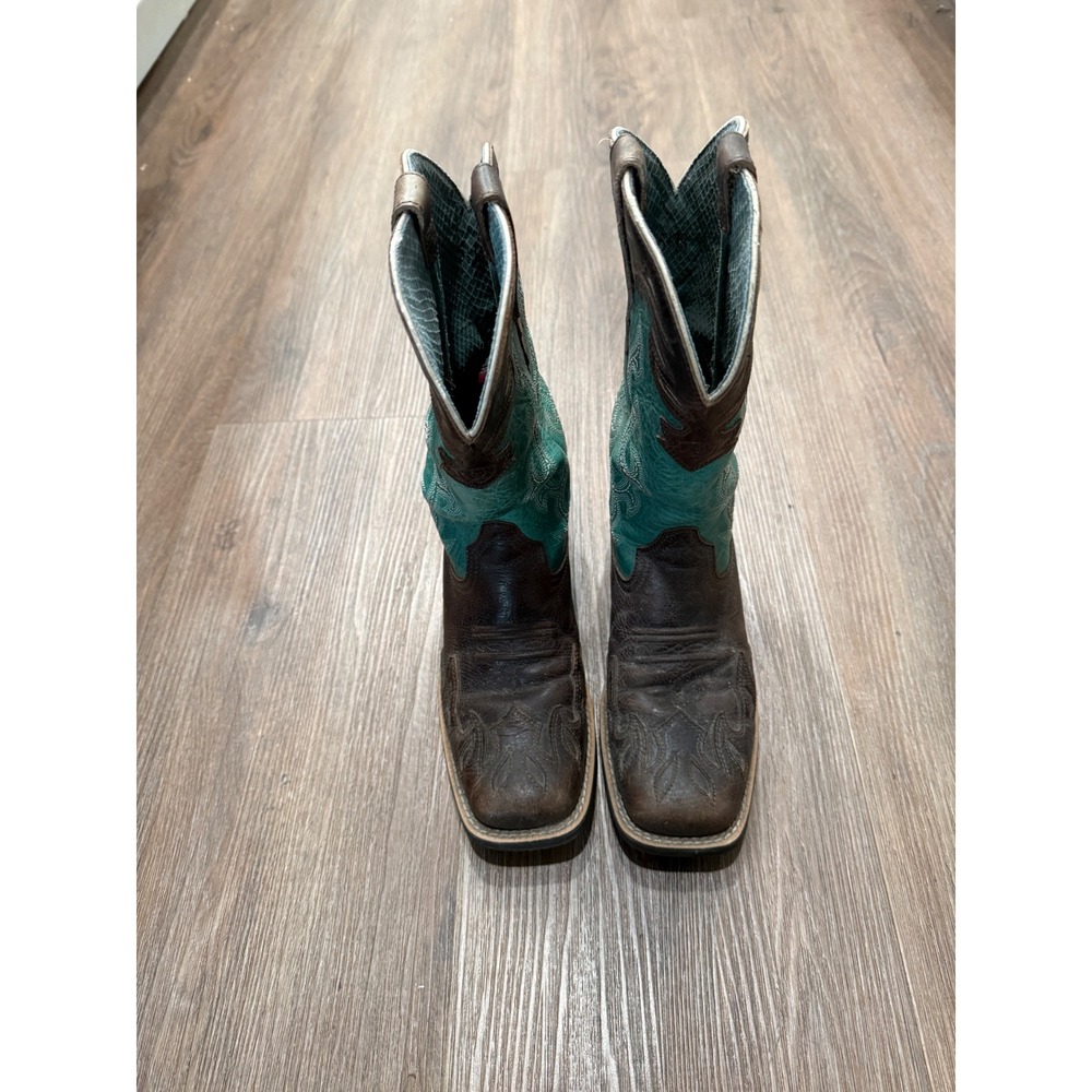 Ariat Fatbaby Brown Turquoise Leather Western Cowboy Boots Square Toe ATS Womens